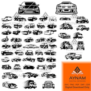60 Car Silhouette Vector Designs SVG, PNG, DXF Digital Download Perfect for Laser Cutting T-Shirt Prints Wall Art and Decals
