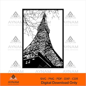 Paris Eiffel Tower Vector Illustration Digital Download Minimalist France Icon Svg Png Cdr Pdf Dxf Formats