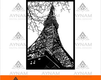 Eiffel Tower Vector Illustration: Paris France Icon (Digital Download)