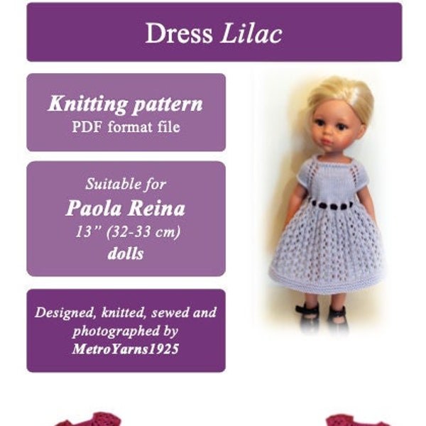 Paola Reina dolls: knitted dress Lilac pattern (32-33cm dolls), PDF file