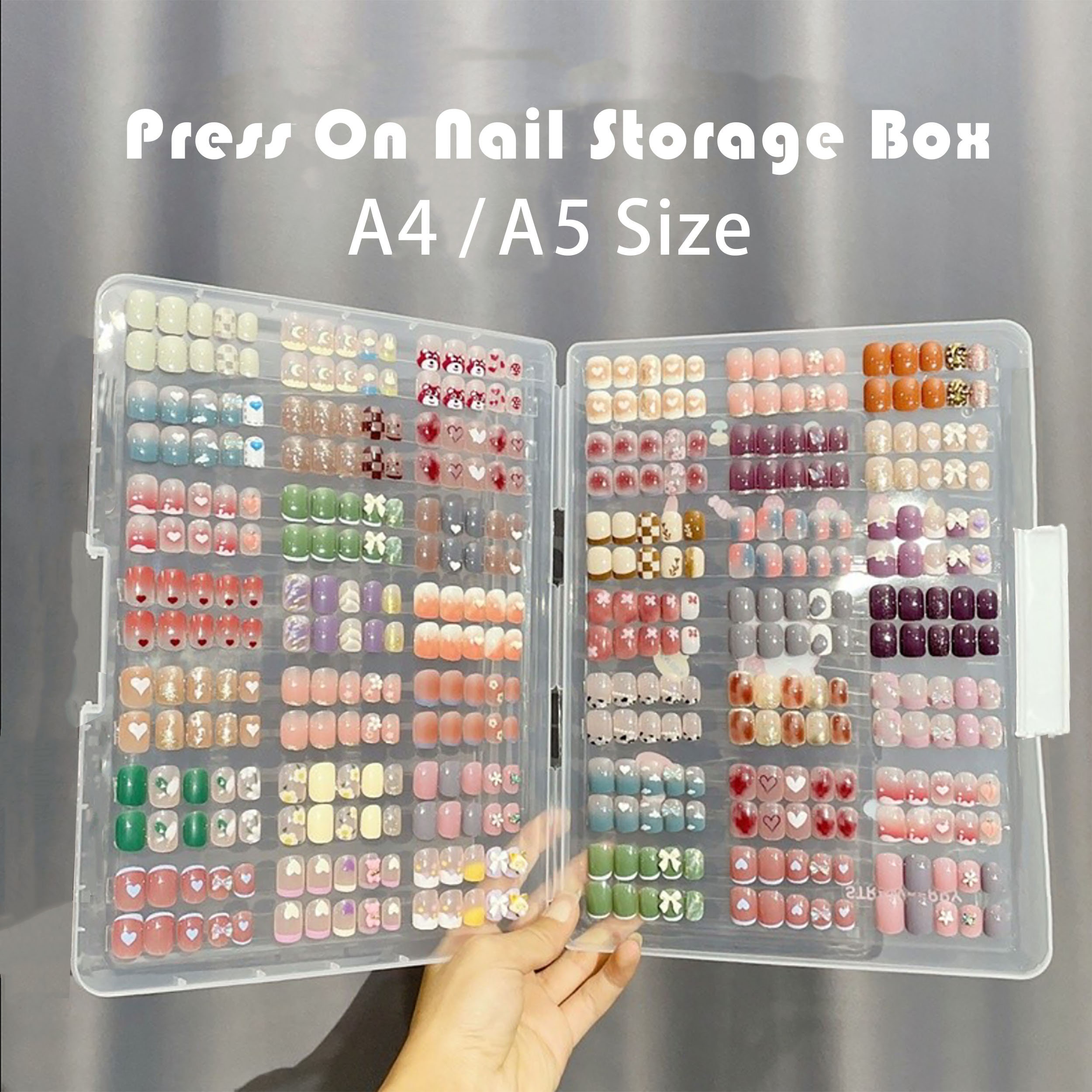 2PCS Press on Nail Organizer, Clear Press on Nail Storage Box Acrylic Nail  Ar