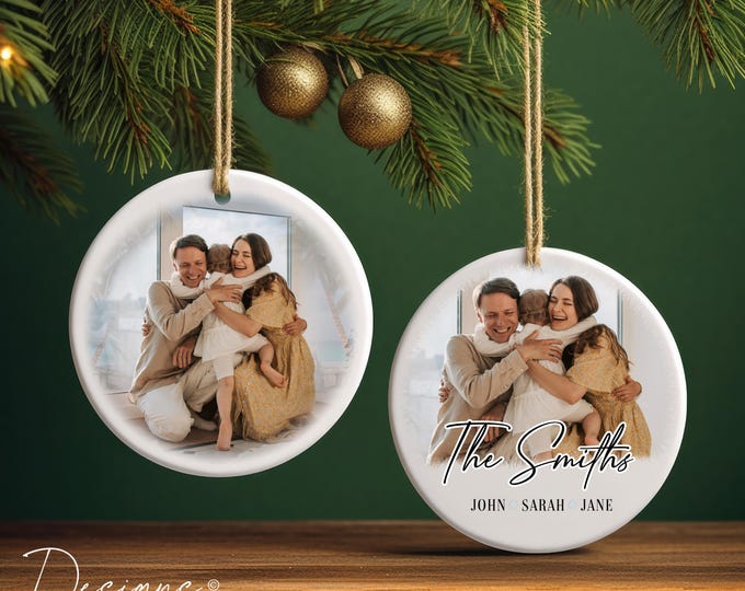 Personalized Christmas Ornament Ceramic | Family Picture Ornament | Holiday Keepsake Gift|