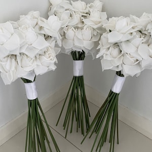 Wedding Bouquet, Brides Bouquet, Bridesmaid Bouquet, Artificial Flowers, Real Touch Roses, Rose Stem Arrangement Ruffles Bouquet