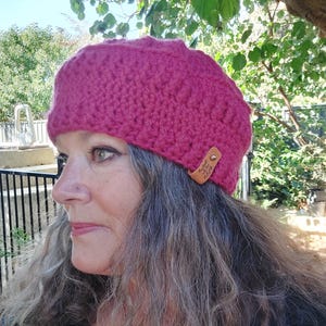 Crochet Merino Round Stylish Hat Beanie, Handmade,  Hot Pink Women&#39;s Hat..Individual style.