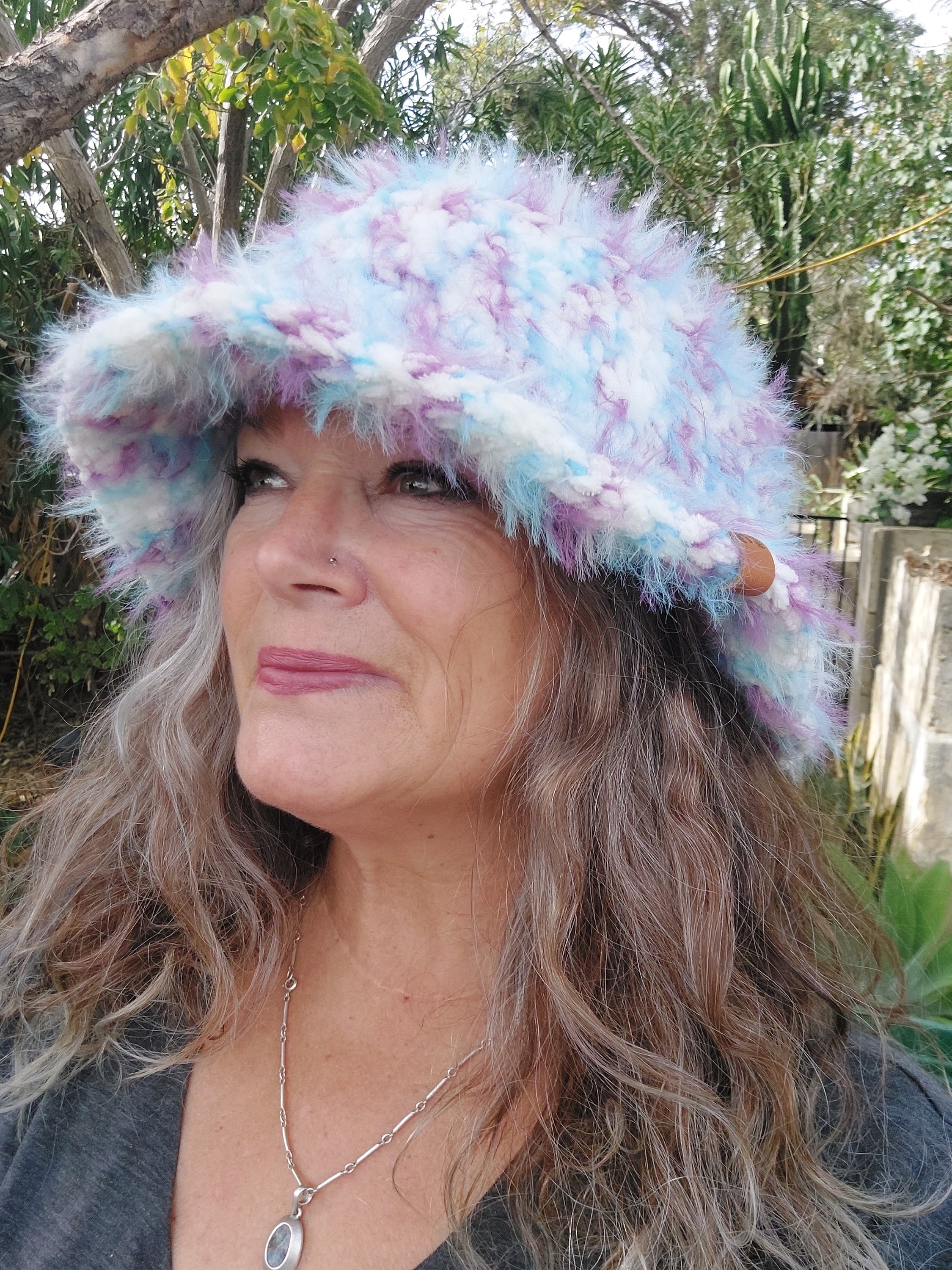 Crochet Chenille Velvet Bucket Hat: Fluffy Festival Hat, XXL 