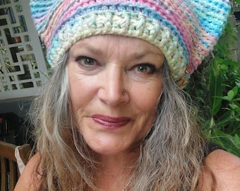 Crochet Rainbow Cat Beanie,  Kitty Cat Ear Hat. Handmade Cotton Festival Hat