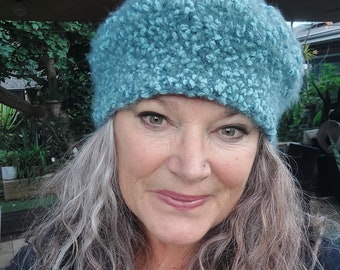 Crochet Green Beret style Women's Hat. Alpaca blend wool Handmade, Individual, super soft and stylish. Warm and light weight.