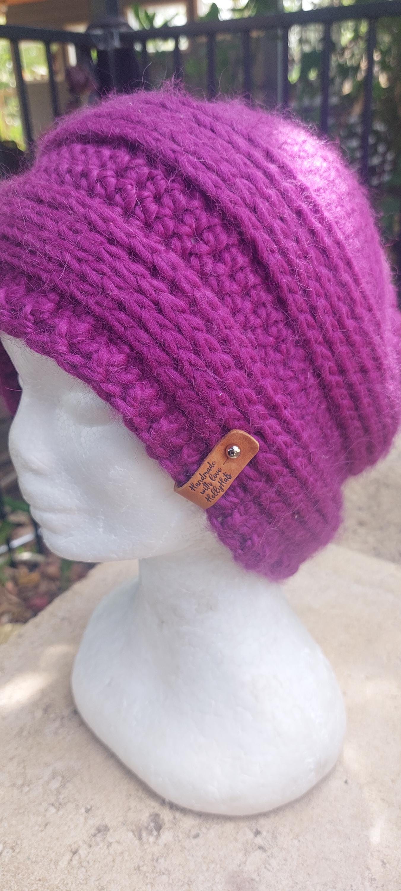 Crochet Winter Alpaca Wool Pink/Purple Stylish round Womens Hat /Beanie. Handmade, Individual, super soft and stylish. Warm and light weight