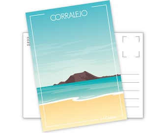 Karte von Fuerteventura Corralejo Kanarische Inseln | Reiseposter-Postkarte Fuerteventura Corralejo Islas Canarias Kanarische Insel