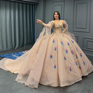 Gold Quinceañera Dress, Pleated Skirt Ball Gown