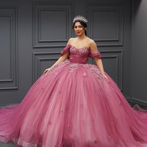 Pink Quinceañera Dress, Puffy Tulle Skirt Ball Gown