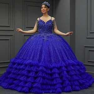 Blue Quinceañera Dress, Puffy Tulle Skirt Ball Gown