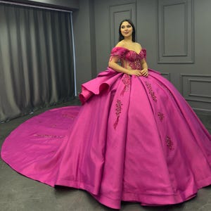 Pink Quinceañera Dress, Pleated Skirt Ball Gown
