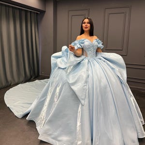 Blue Quinceañera Dress, Pleated Skirt Ball Gown