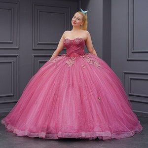 Pink Quinceañera Dress, Puffy Tulle Skirt Ball Gown