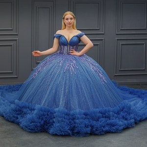 Blue Quinceañera Dress, Puffy Tulle Skirt Ball Gown