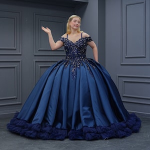 Blue Quinceañera Dress, Pleated Skirt Ball Gown