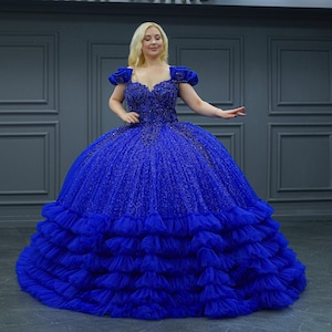 Blue Quinceañera Dress, Puffy Tulle Skirt Ball Gown