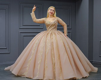 Gold Beige Quince Dress, Formal, Princess Dress - Etsy