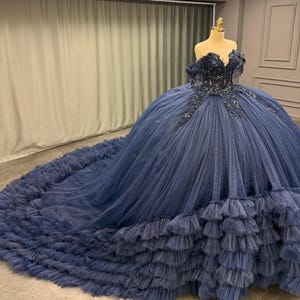 Blue Quinceañera Dress, Puffy Tulle Skirt Ball Gown