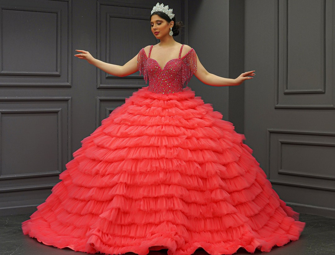 Coral Color Wedding Dress Coral Color Quinceanera Dress Etsy