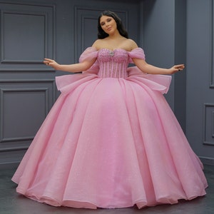 Pink Quinceañera Dress, Pleated Skirt Ball Gown