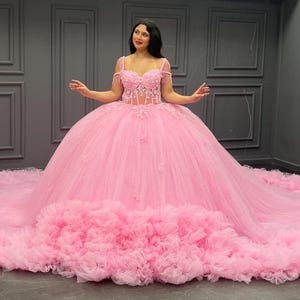 Pink Quinceañera Dress, Puffy Tulle Skirt Ball Gown
