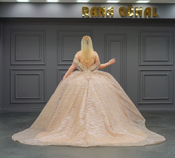 champagne/gold quinceanera dresses Champagne Ball Gown Quinceanera Dresses Applique... From Zaomeng321,  $275.54