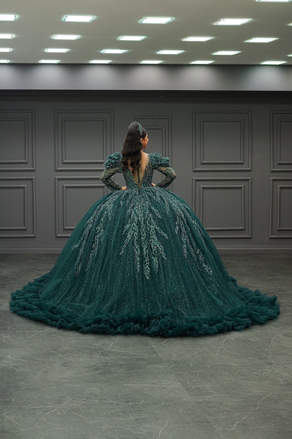 Green Quinceaera Ballgown, Custom Wedding Dress - Etsy Israel