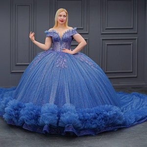 Blue Quinceañera Dress, Puffy Tulle Skirt Ball Gown