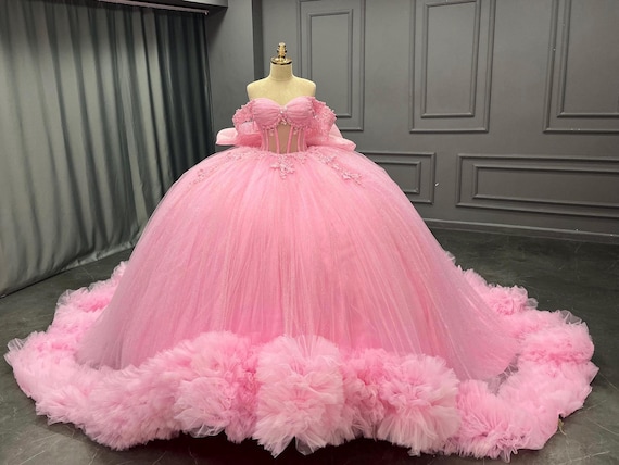 Pink Tulle Quinceaera Dress, Corset Ball Gown