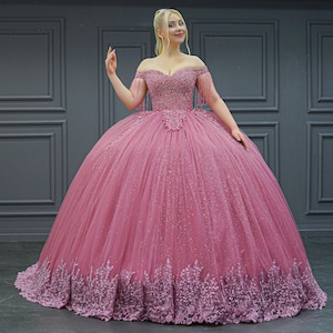 Pink Quinceañera Dress, Puffy Tulle Skirt Ball Gown