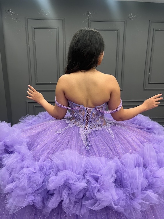 プリンセス紫ドレス✭大きなリボン魅力的なイブニング用 プリンセス紫ドレス✭大きなリボン魅力的なイブニング用