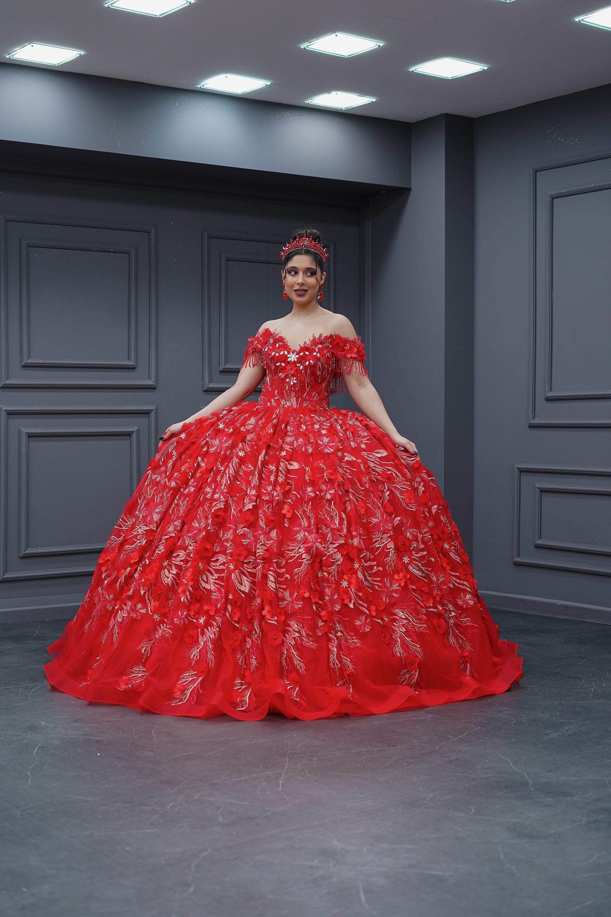 Blood red top quinceanera dresses