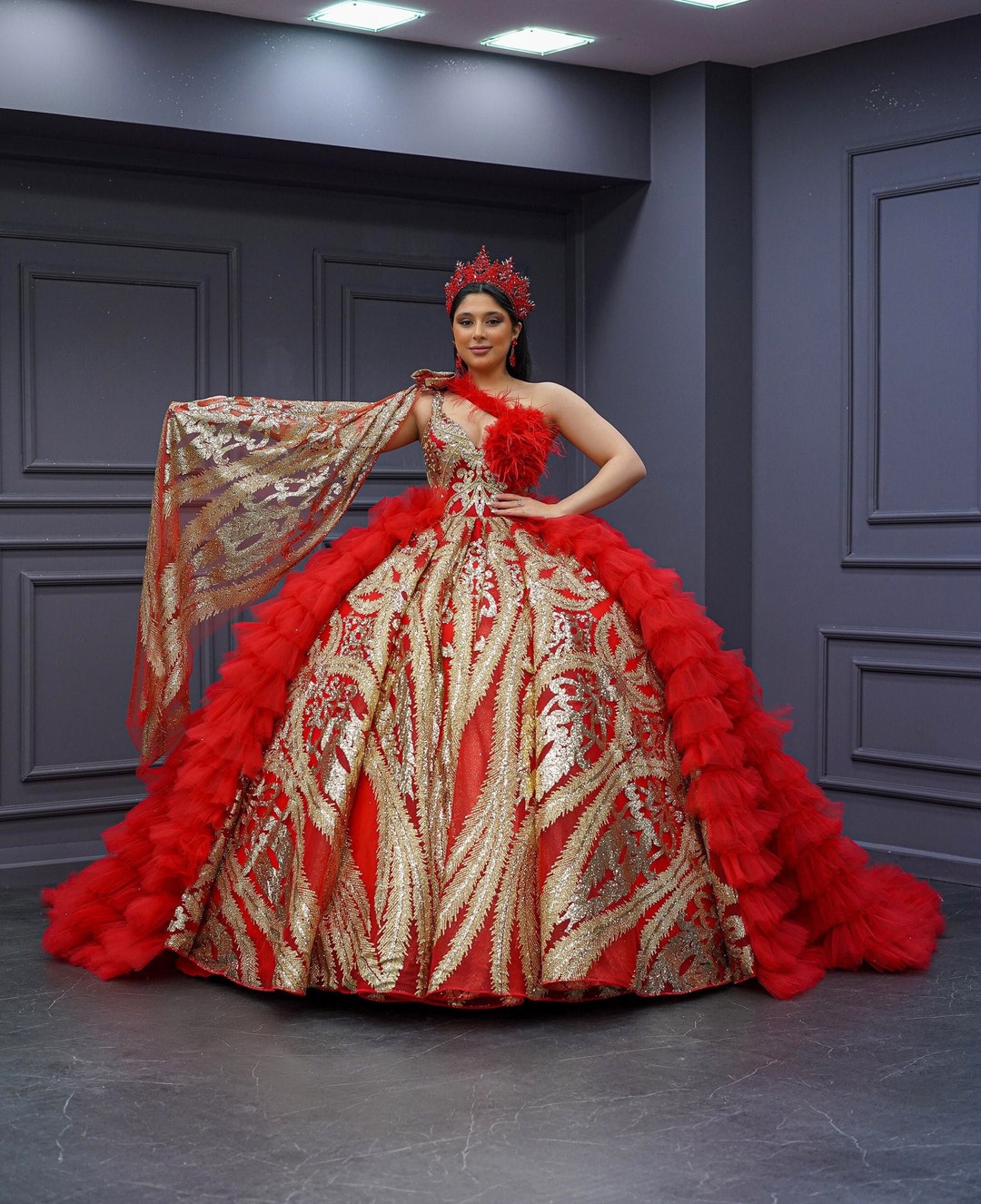 Red and Gold Wedding Dress Red and Gold Quinceanera Dress Etsy