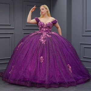 Purple Quinceañera Dress, Puffy Tulle Skirt Ball Gown