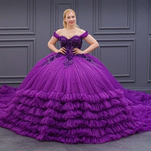 Purple Quinceañera Dress, Puffy Tulle Skirt Ball Gown
