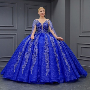 Blue Quinceañera Dress, Pleated Skirt Ball Gown