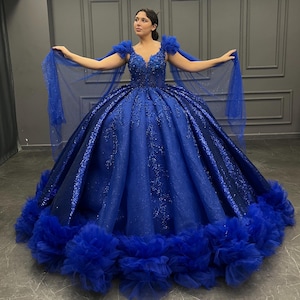 Blue Quinceañera Dress, Pleated Skirt Ball Gown