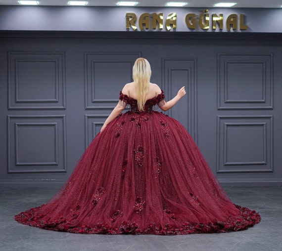 Burgundy Quinceaera Dress, Burgundy Wedding Dress - Etsy