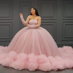 Pink Quinceañera Dress, Puffy Tulle Skirt Ball Gown