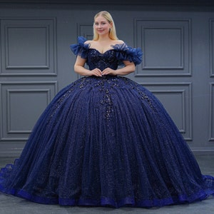 Blue Quinceañera Dress, Puffy Tulle Skirt Ball Gown
