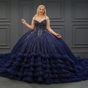 Blue Quinceañera Dress, Puffy Tulle Skirt Ball Gown