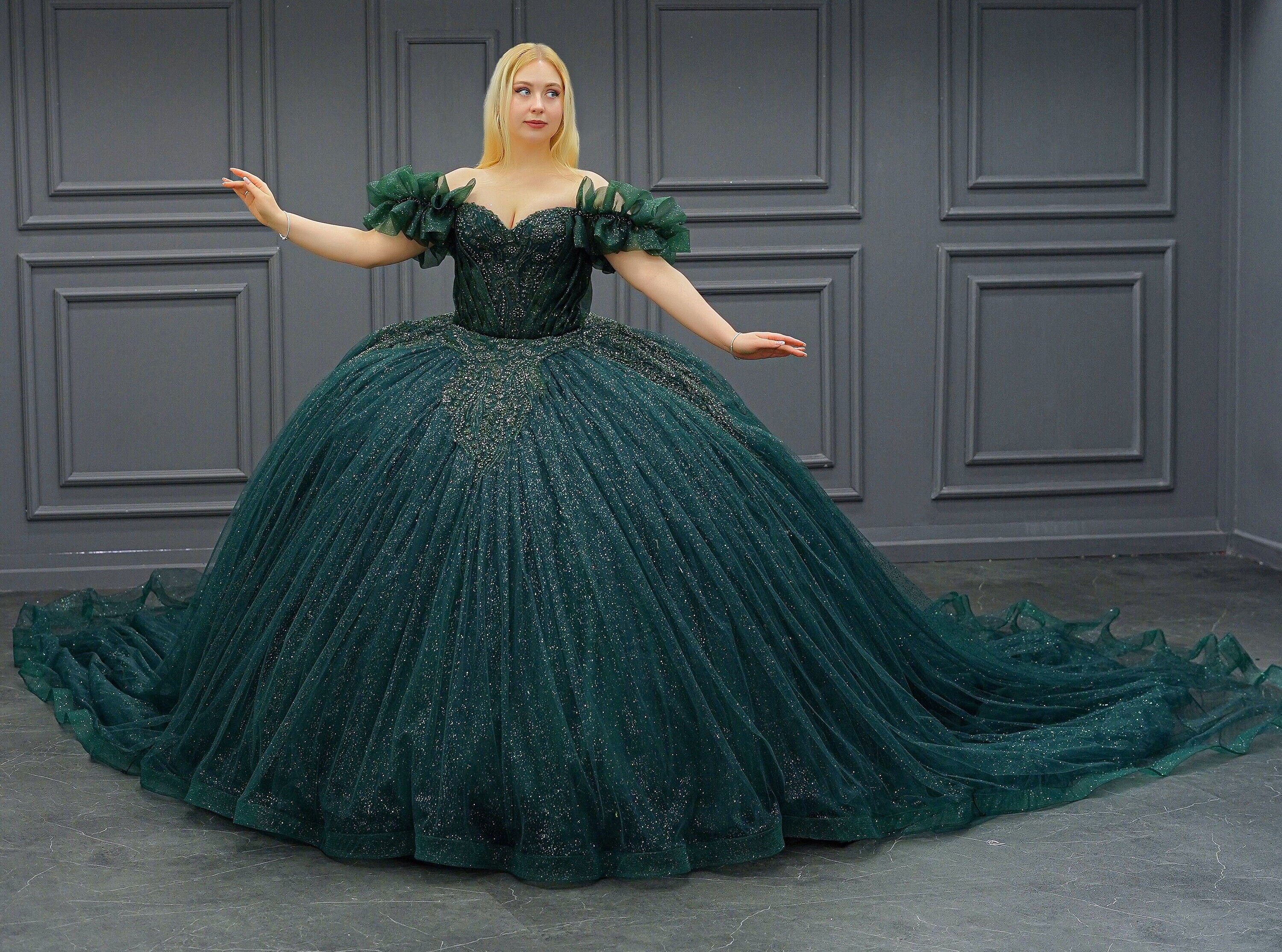 Dark green quinceanera dresses clearance