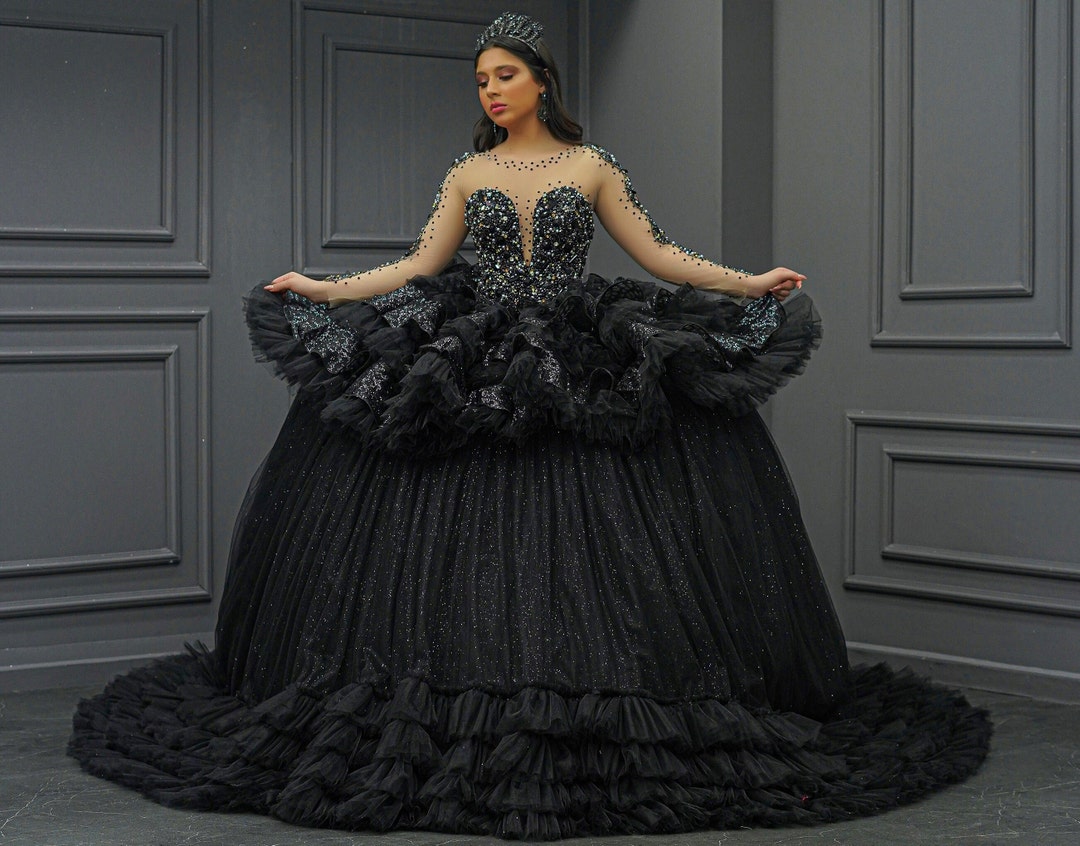 Black Quinceañera Dress,Black Ball Gown,Sweet 16 Dress Y1447