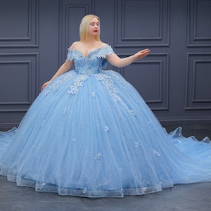 Blue Quinceañera Dress, Puffy Tulle Skirt Ball Gown