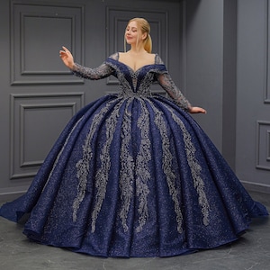 Blue Quinceañera Dress, Pleated Skirt Ball Gown