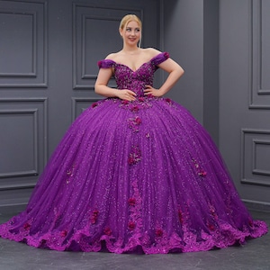 Purple Quinceañera Dress, Puffy Tulle Skirt Ball Gown
