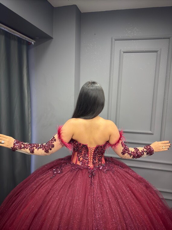 Burgundy Quinceaera Dress, Burgundy Wedding Dress - Etsy Israel