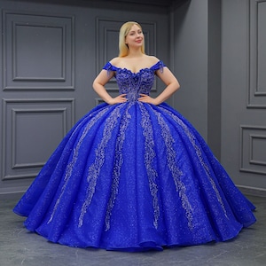 Blue Quinceañera Dress, Pleated Skirt Ball Gown